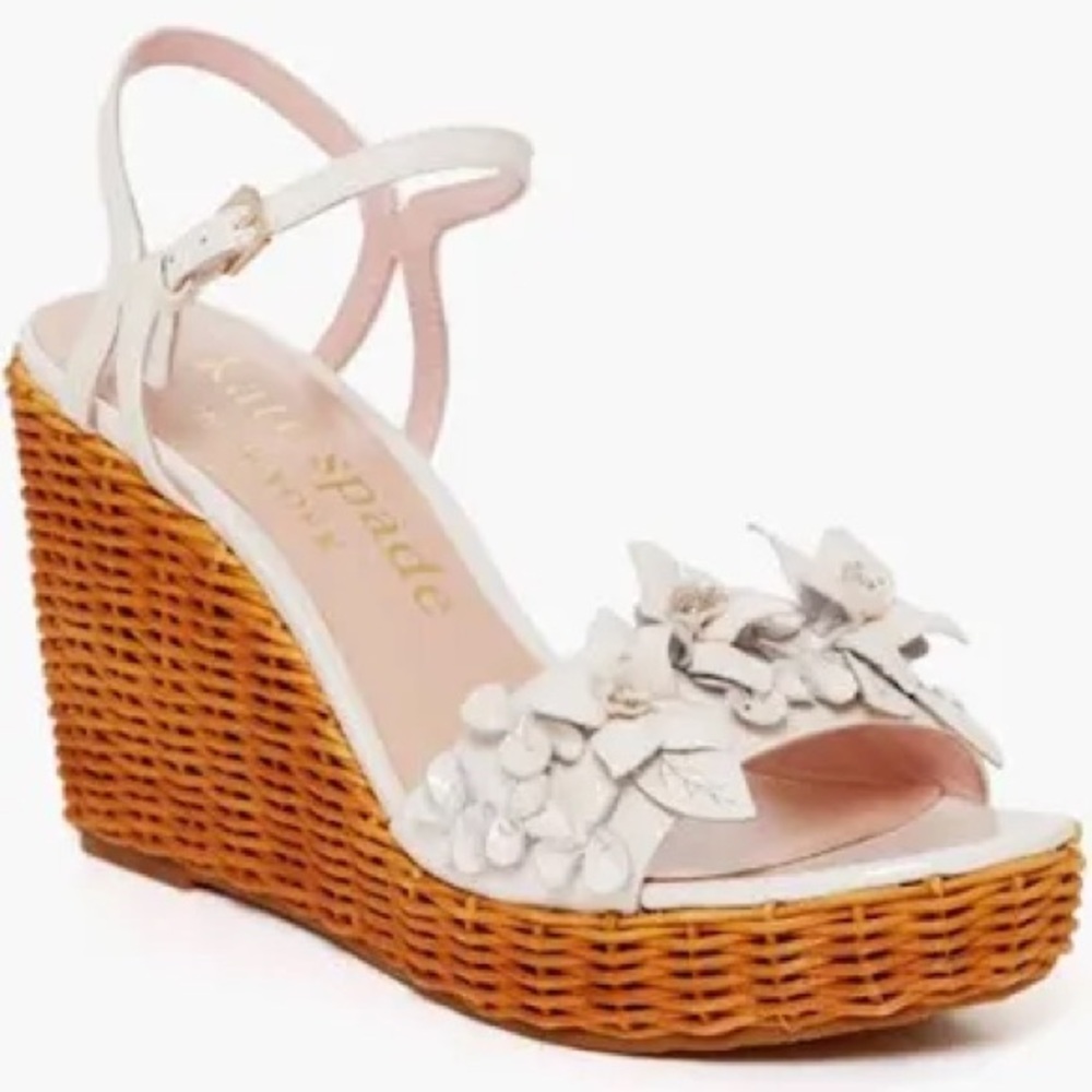 Kate Spade Fiori Wicker Wedge Parchment Sandals 🌸 NIB